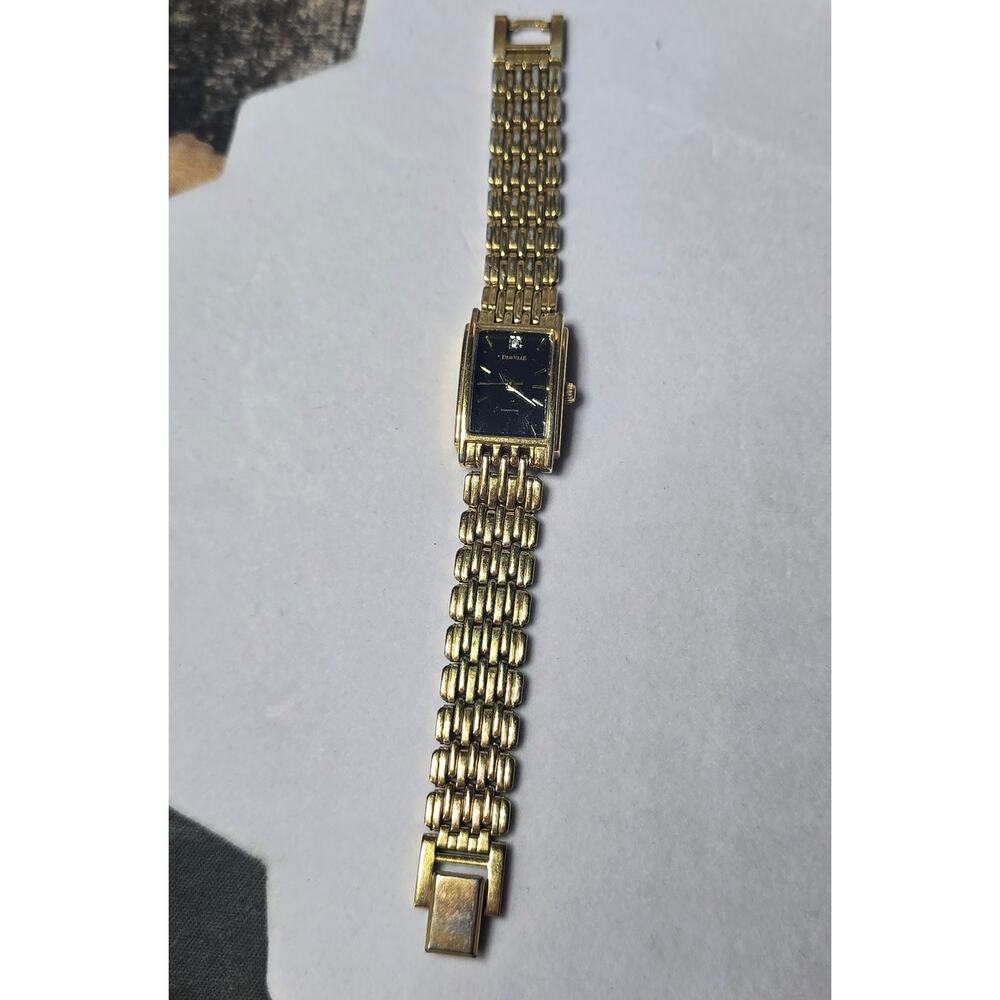 Deauville Gold-Tone Rectangle Tank Watch – Diamond Accent – Vintage As-IS